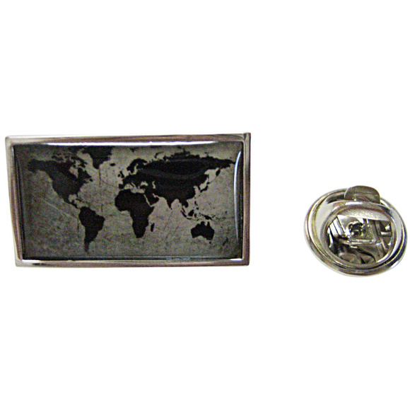Thin Bordered Rectangular World Map Lapel Pin - Picture 1 of 2